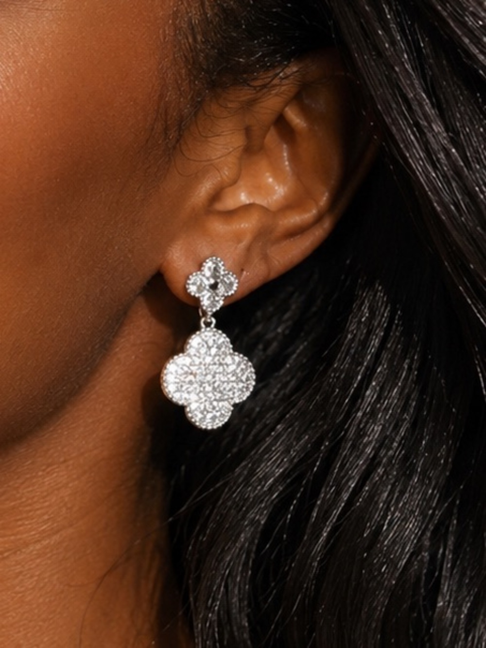 Silver Clover Earrings Lucky Four Leaf Jewelry